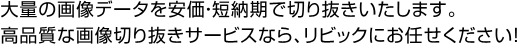 大量の画像データを安価・短納期で切り抜きいたします。高品質な画像切り抜きサービスなら、リビックにお任せください！